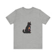 Black Cat Mystery Abstract T-Shirt with intricate design in black and white