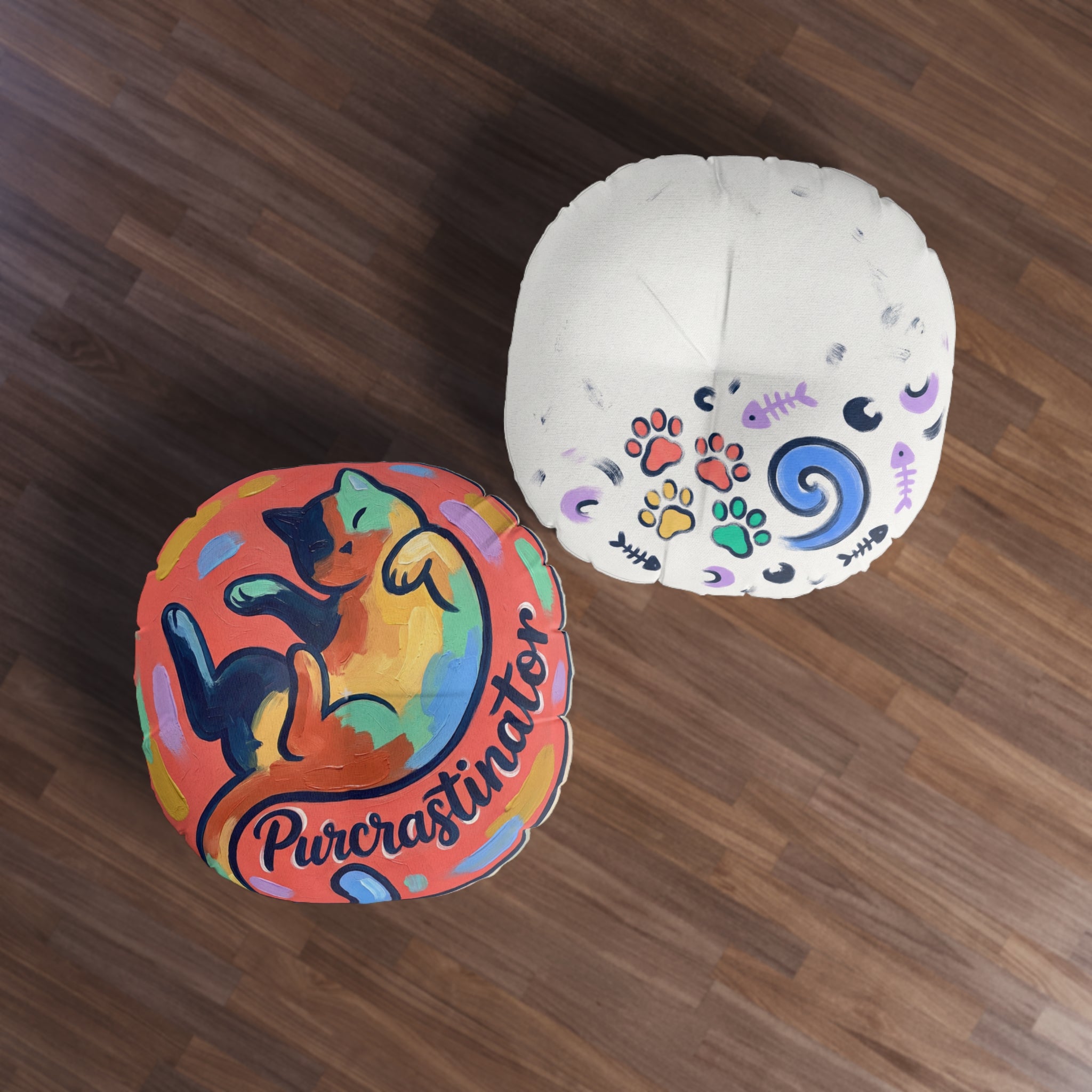 Purrcrastinator Cat Cushion — Cozy Round Floor Pillow