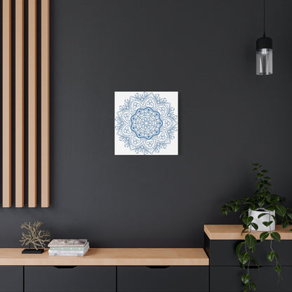 Beautiful handmade mandala art with steel blue design on matte canvas