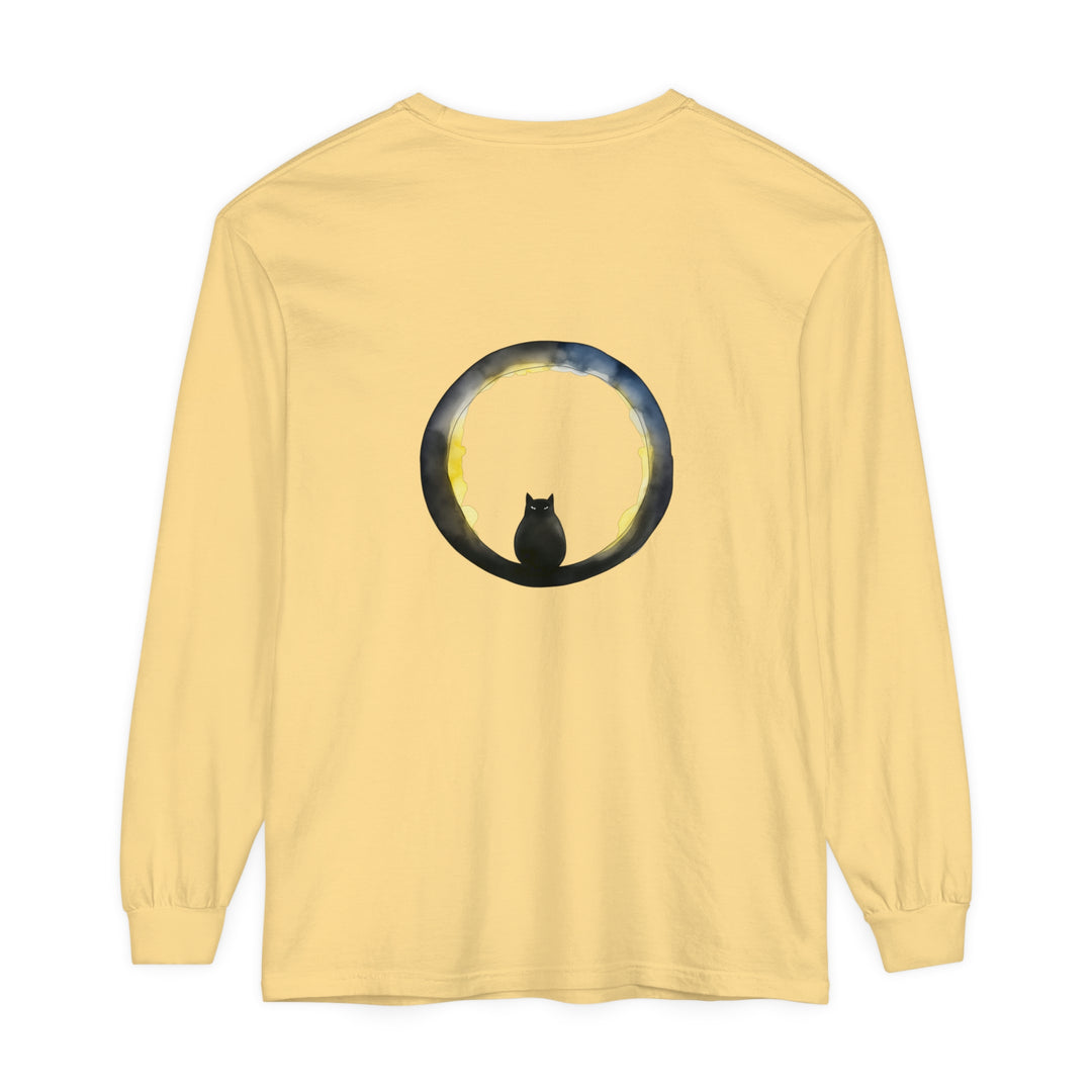 Black Cat Crescent Moon Halloween T-Shirt with Spooky Design and Full Moon