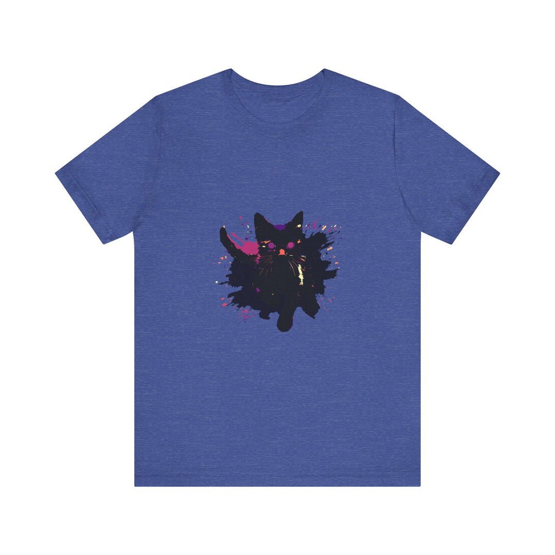 Black Cat Mystery T-Shirt - Bold & Colorful, featuring a vibrant and eye-catching design with a striking black cat silhouette against a colorful background, perfect for adding a touch of mystery and style to your wardrobe