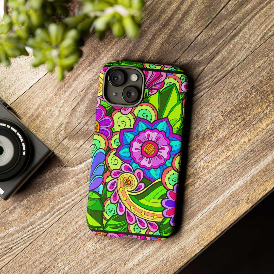 Floral Fantasy iPhone and Google Pixel Case in Bright Green Palette
