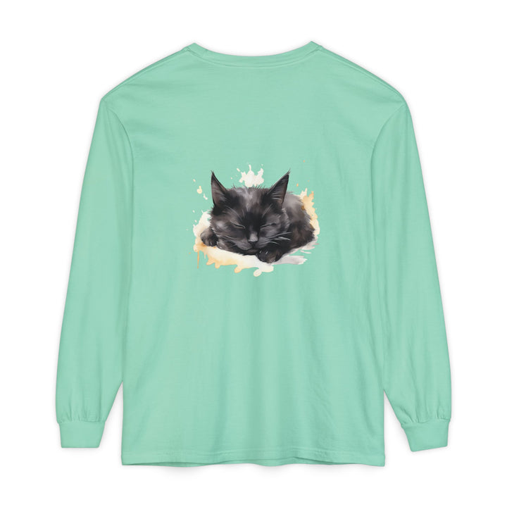 Langarm-T-Shirt mit Aquarellmotiv „Schlafende Katze“