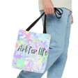 A colorful mandala tote bag with intricate design and Art for Life quote, perfect for carrying your essentials in style and showing off your artistic flair