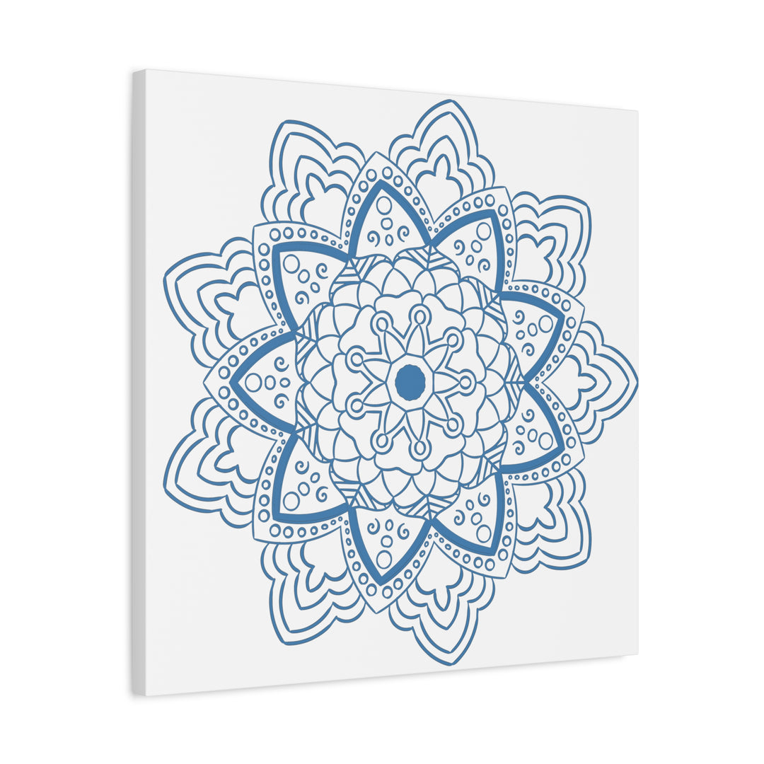 Handmade steel blue mandala design wall art on matte canvas, stretched and 125 inches thick