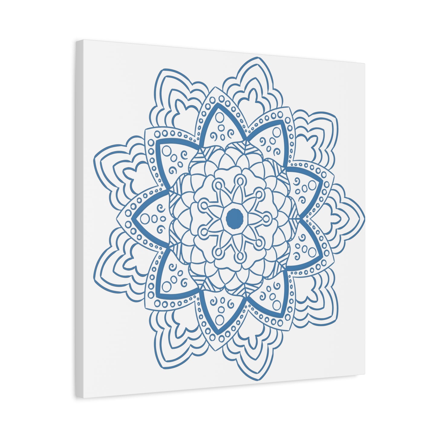 Handmade steel blue mandala design wall art on matte canvas, stretched and 125 inches thick