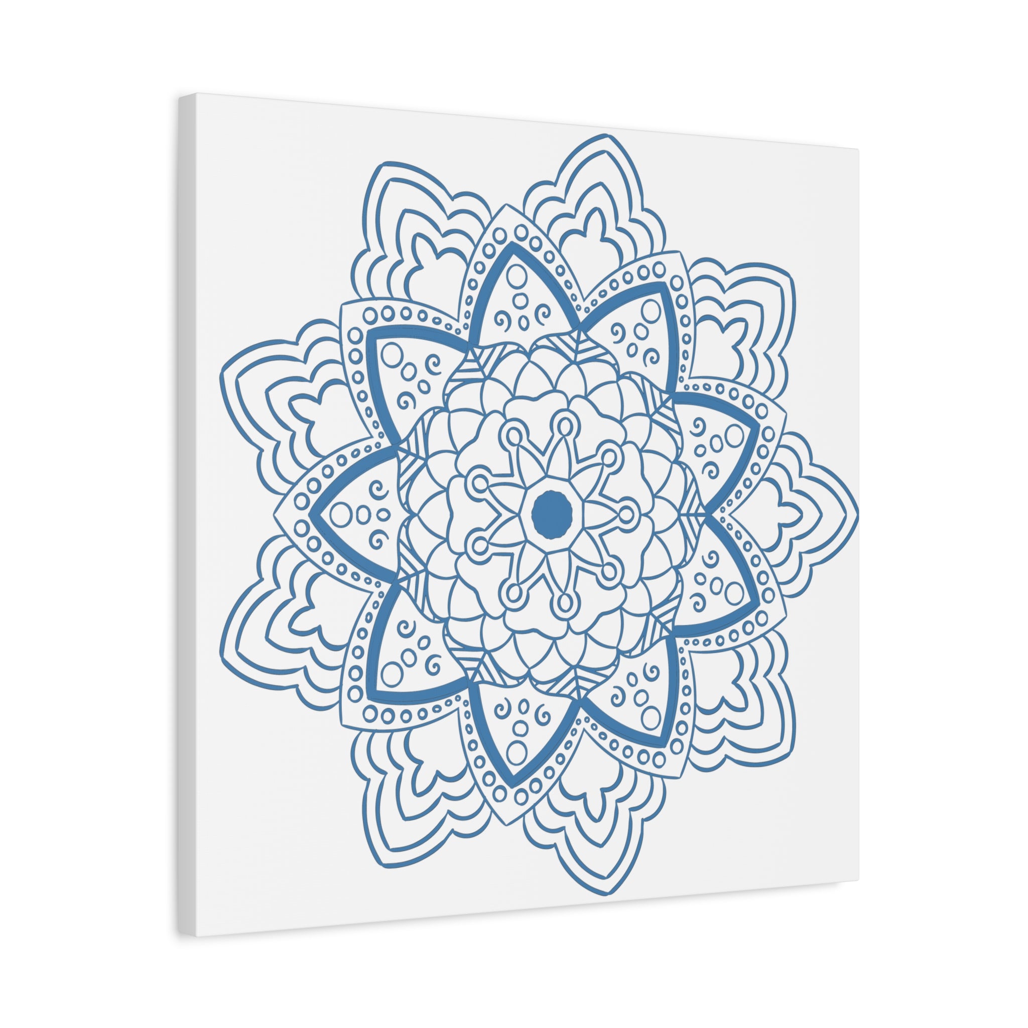 Handmade steel blue mandala design wall art on matte canvas, stretched and 125 inches thick