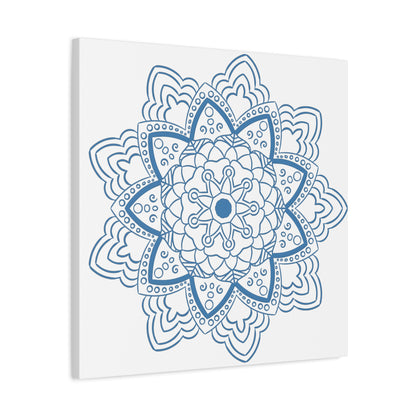 Handmade steel blue mandala design wall art on matte canvas, stretched and 125 inches thick