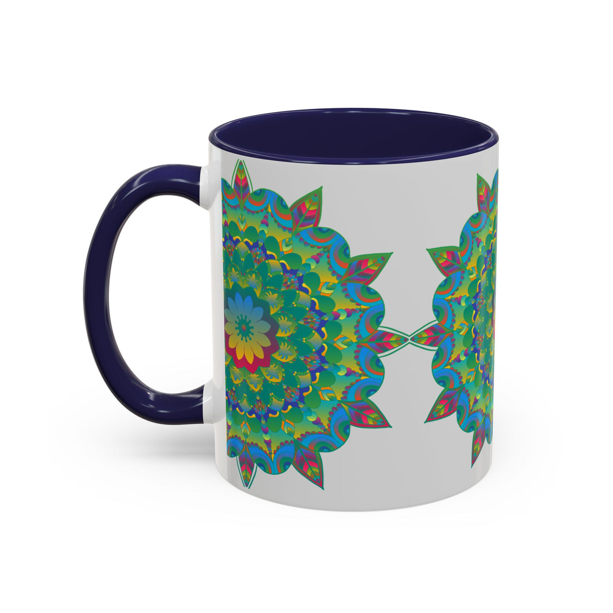 Beautiful ceramic mug with a colorful mandala and floral design