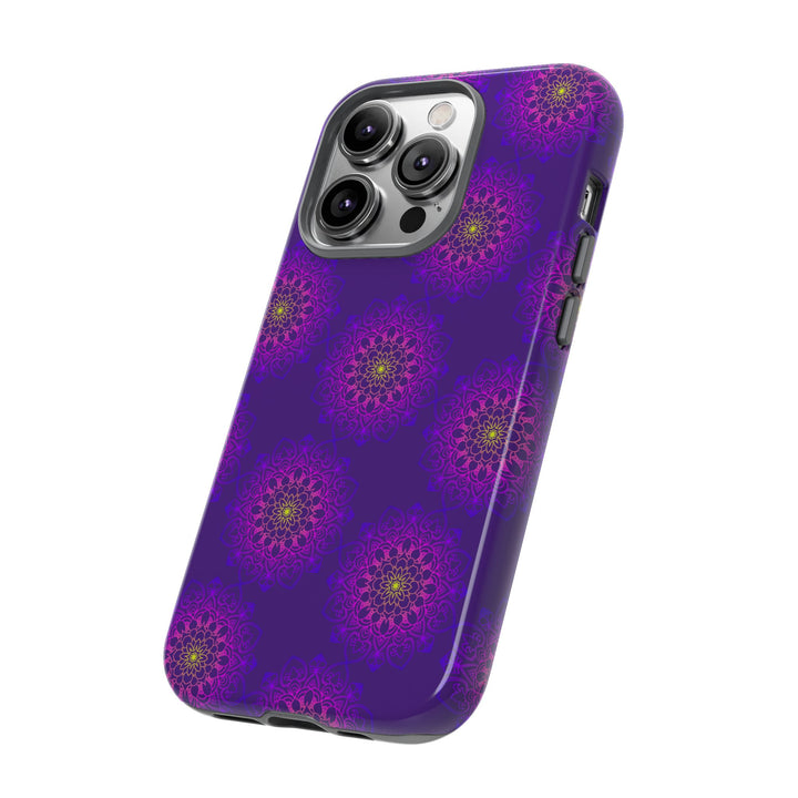 Intricate Purple Floral iPhone Case with Bold Mandala Design