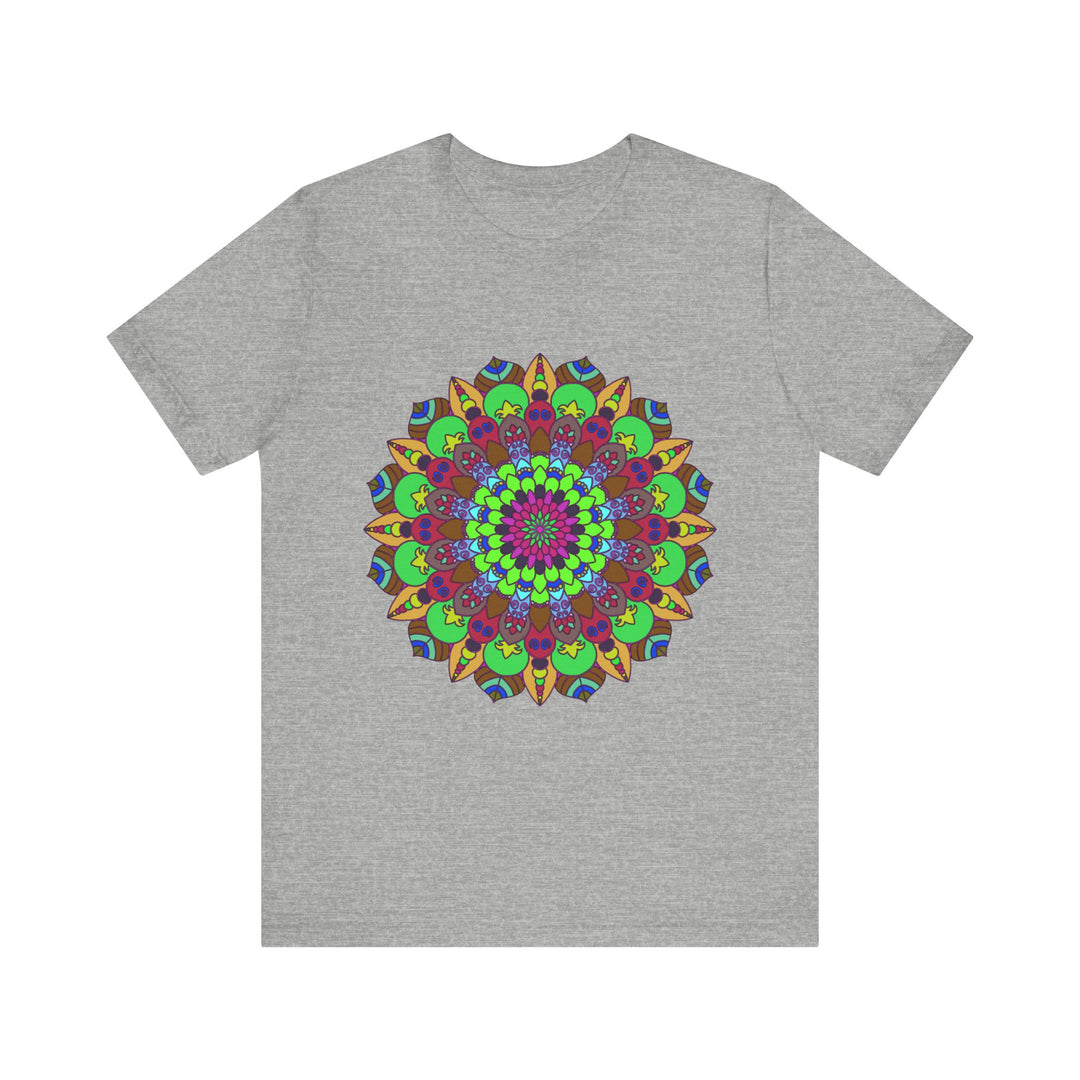 An eye-catching vibrant mandala tee featuring cosmic and interconnected designs in vivid colors