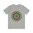 An eye-catching vibrant mandala tee featuring cosmic and interconnected designs in vivid colors
