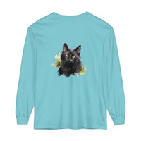 Black Cat Watercolor Splash Long Sleeve T-Shirt with vibrant and artistic design