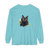 Black Cat Watercolor Splash Long Sleeve T-Shirt with vibrant and artistic design