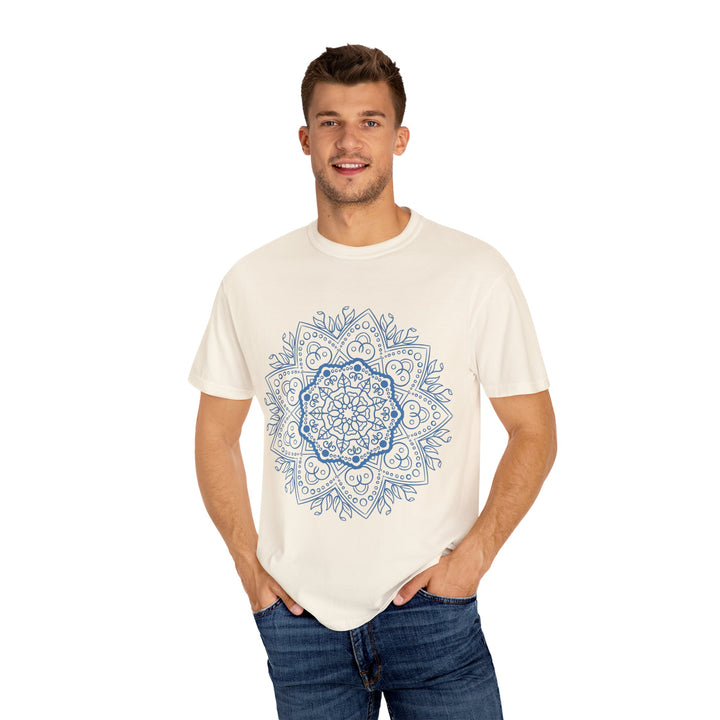 Handmade Mandala Art Tshirt - Unisex Garment-Dyed Tee in vibrant colors with intricate mandala design on soft, high-quality fabric