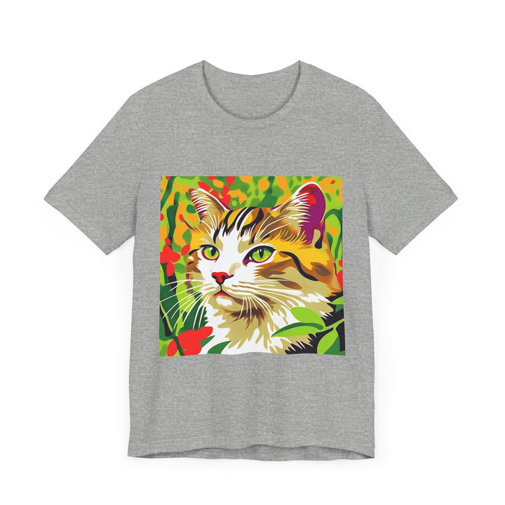 Colorful t-shirt featuring a vibrant animal design, perfect for cat lovers