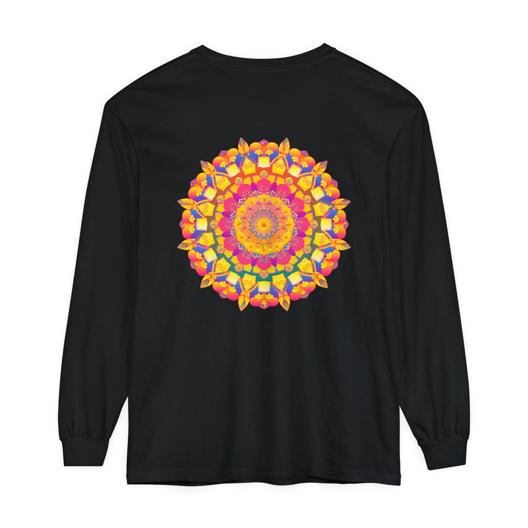 Colorful long sleeve t-shirt featuring a vibrant psychedelic mandala design