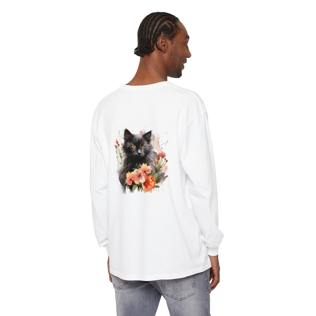  Unique and eye-catching black cat and flowers watercolor design on a stylish and versatile t-shirt