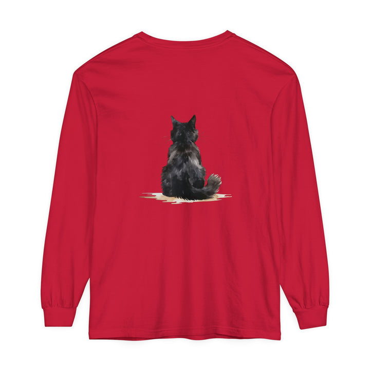 Black Cat Watercolor Unisex Long Sleeve T-Shirt in black color