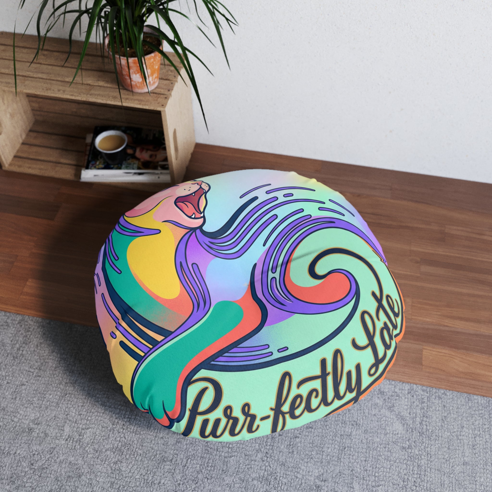 Purr-fectly Late Cat Floor Pillow Cushion