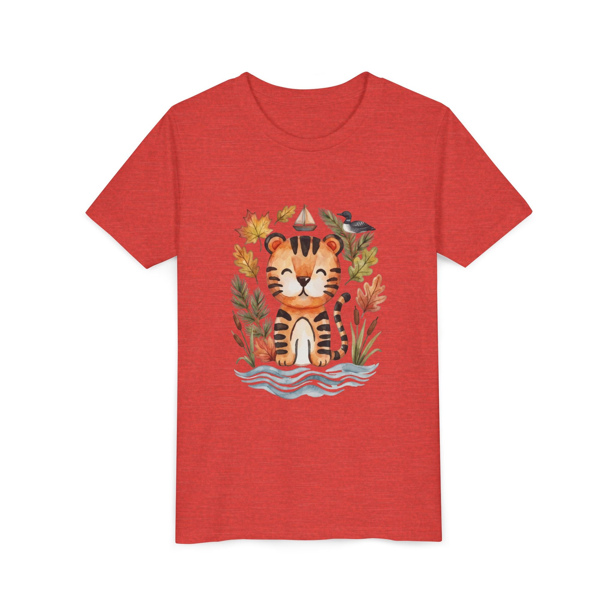 Kids Tiger Lake Ontario Tee — Watercolor Autumn Sailboat & Leaves Youth Short Sleeve Tee