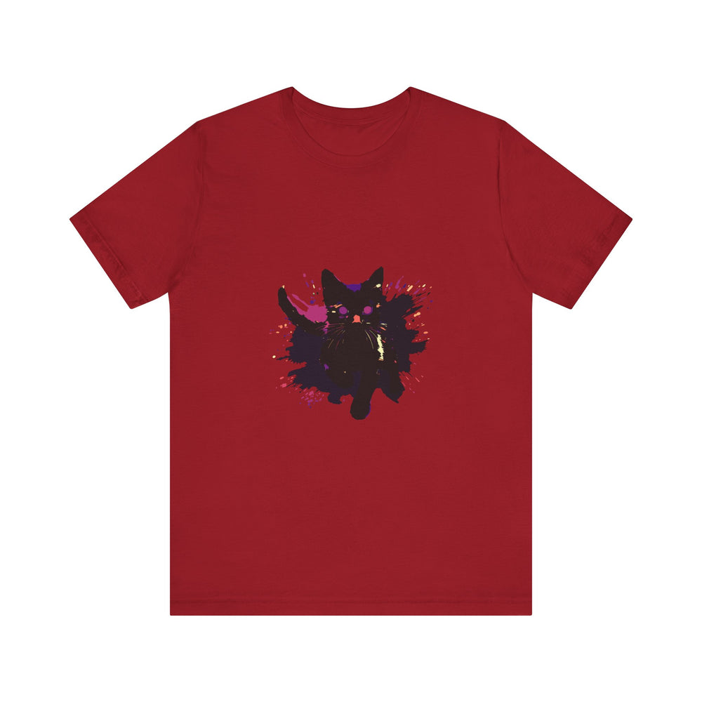 Black Cat Mystery T-Shirt featuring a bold and colorful design, perfect for adding a touch of intrigue to your wardrobe