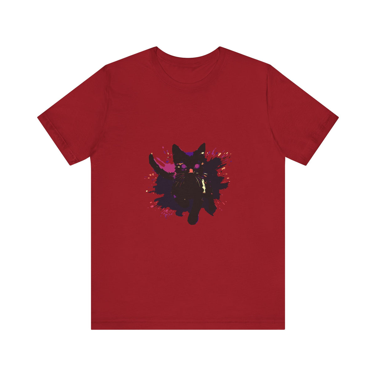Black Cat Mystery T-Shirt featuring a bold and colorful design, perfect for adding a touch of intrigue to your wardrobe