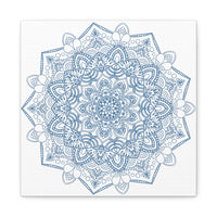 Handmade Mandala Art with Steel Blue Mandala Design on Matte Canvas, Stretched to 125 inches - Perfect for Wall Decor