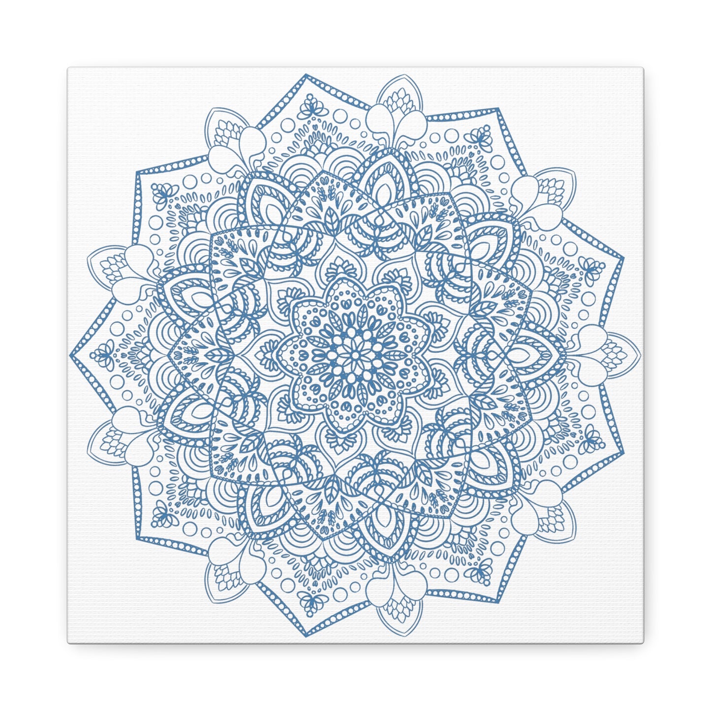 Handmade Mandala Art with Steel Blue Mandala Design on Matte Canvas, Stretched to 125 inches - Perfect for Wall Decor