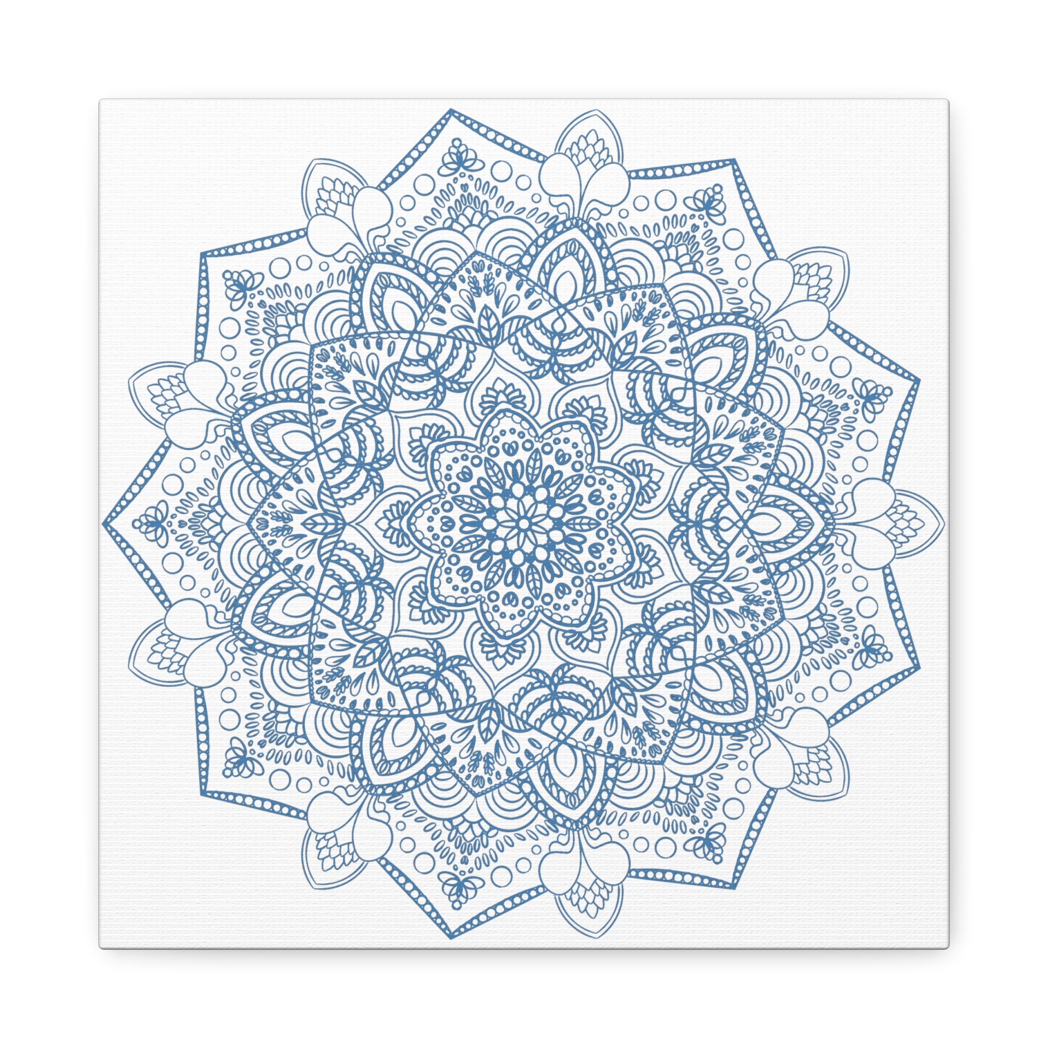 Handmade Mandala Art with Steel Blue Mandala Design on Matte Canvas, Stretched to 125 inches - Perfect for Wall Decor