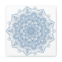 Handmade Mandala Art with Steel Blue Mandala Design on Matte Canvas, Stretched to 125 inches - Perfect for Wall Decor