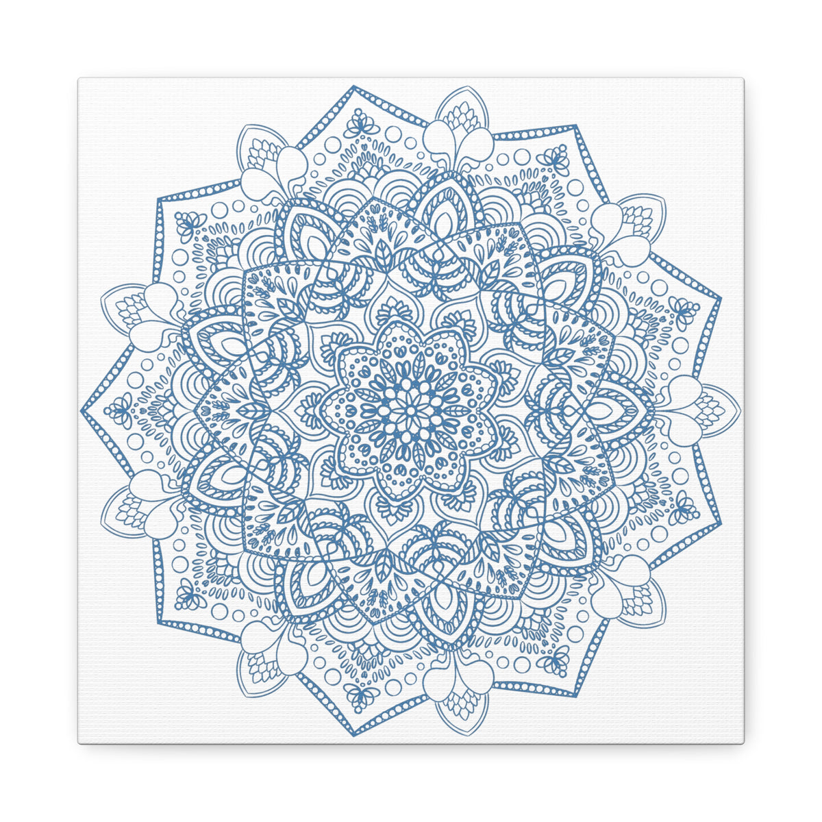 Handmade Mandala Art with Steel Blue Mandala Design on Matte Canvas, Stretched to 125 inches - Perfect for Wall Decor