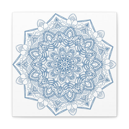 Handmade Mandala Art with Steel Blue Mandala Design on Matte Canvas, Stretched to 125 inches - Perfect for Wall Decor