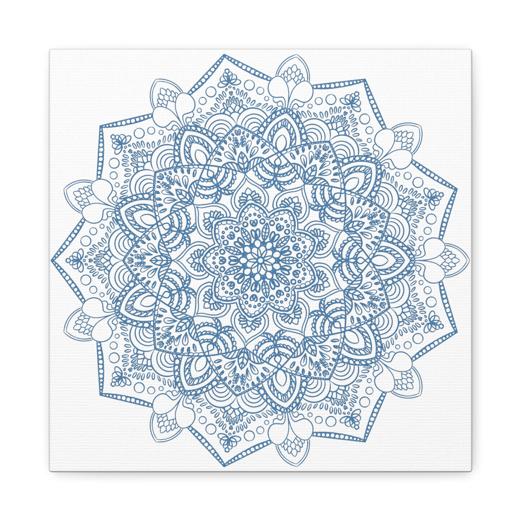 Handmade Mandala Art with Steel Blue Mandala Design on Matte Canvas, Stretched to 125 inches - Perfect for Wall Decor