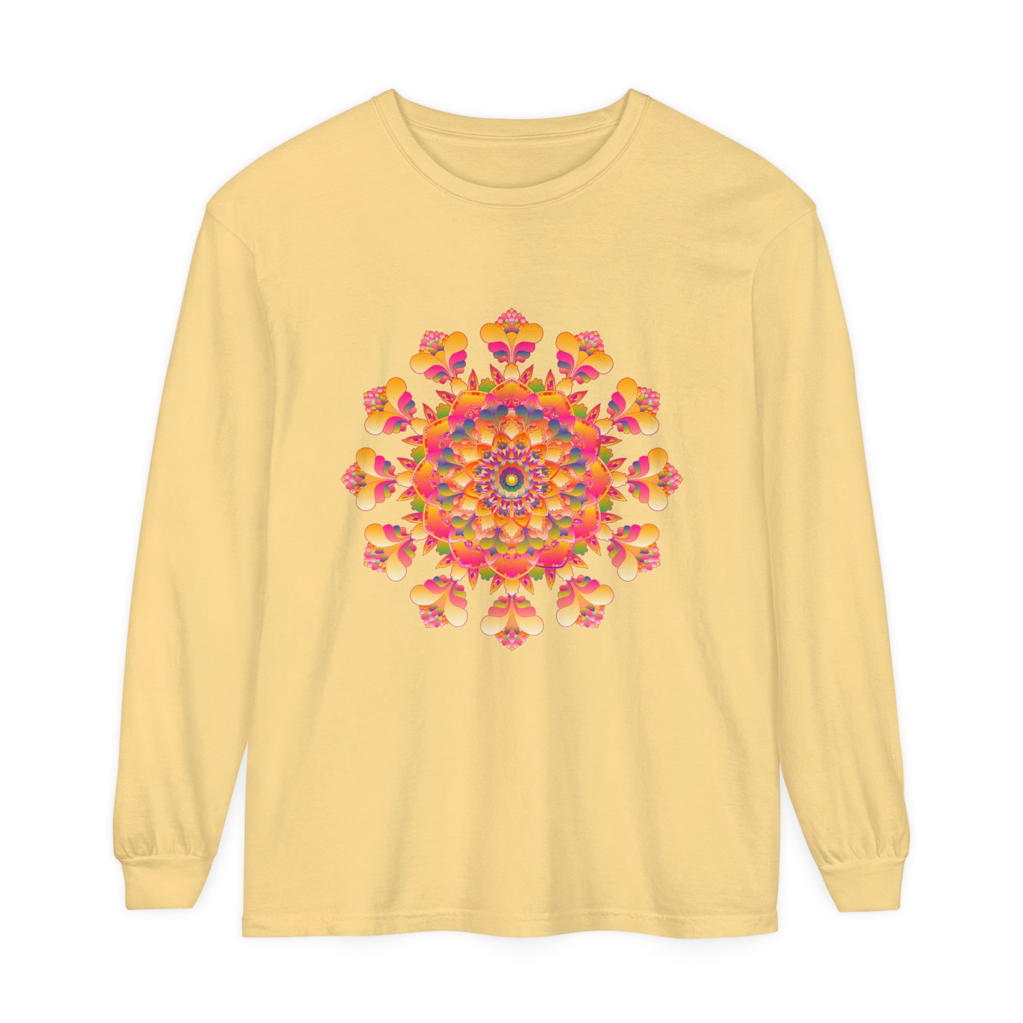 Colorful, intricate mandala design long sleeve unisex t-shirt for vibrant style