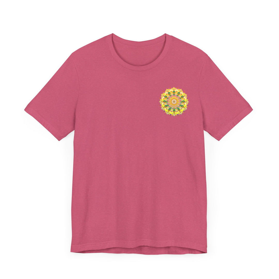 A vibrant mandala tee featuring intricate spiritual designs symbolizing peace and harmony