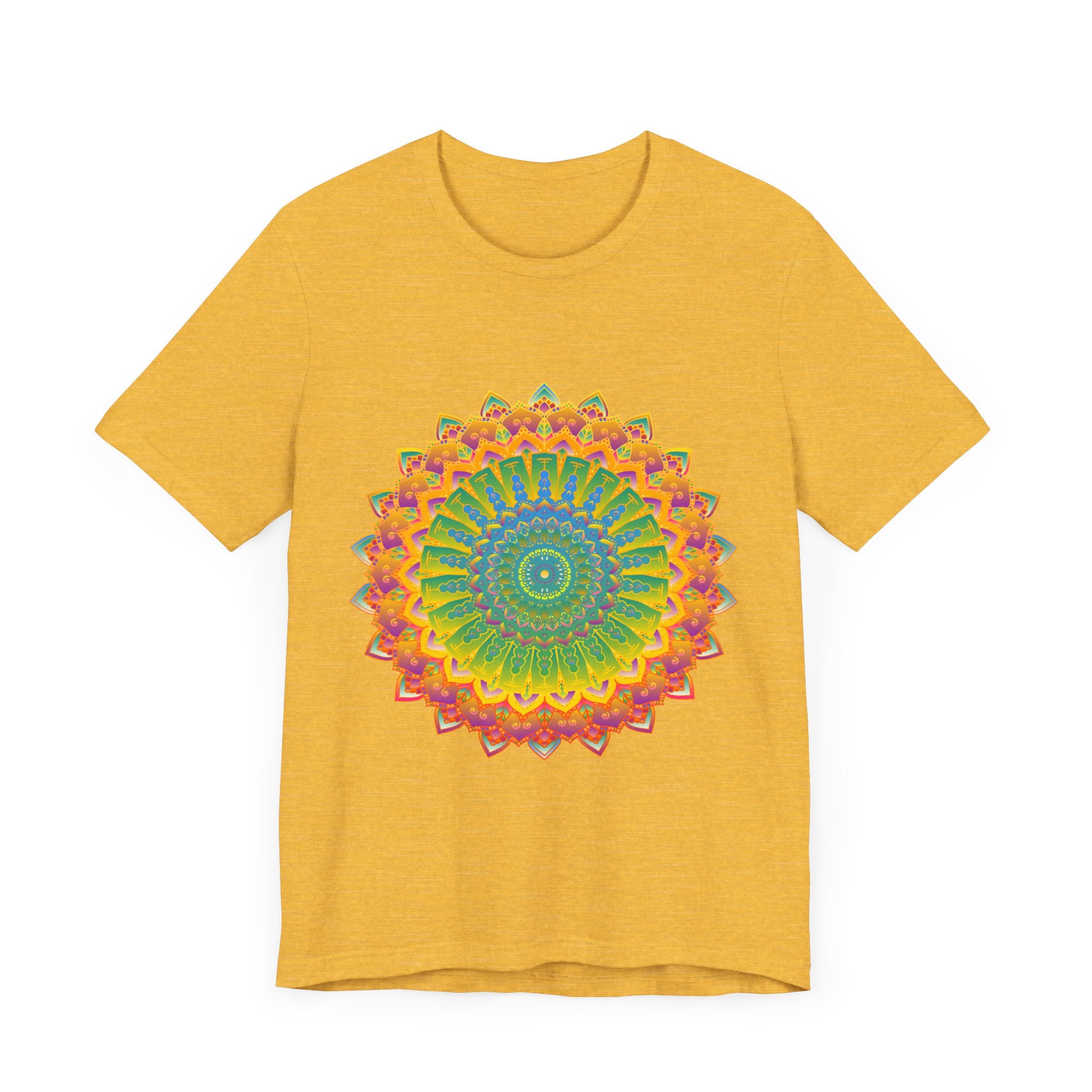 Colorful and detailed mandala design tee shirt, perfect for adding a vibrant touch to your wardrobe