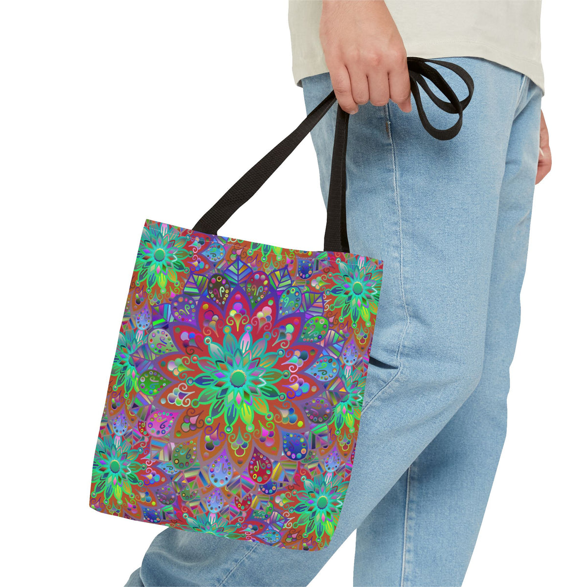 Psychedelic Mandala Tote Bag — Colorful Boho All-Over Print Tote