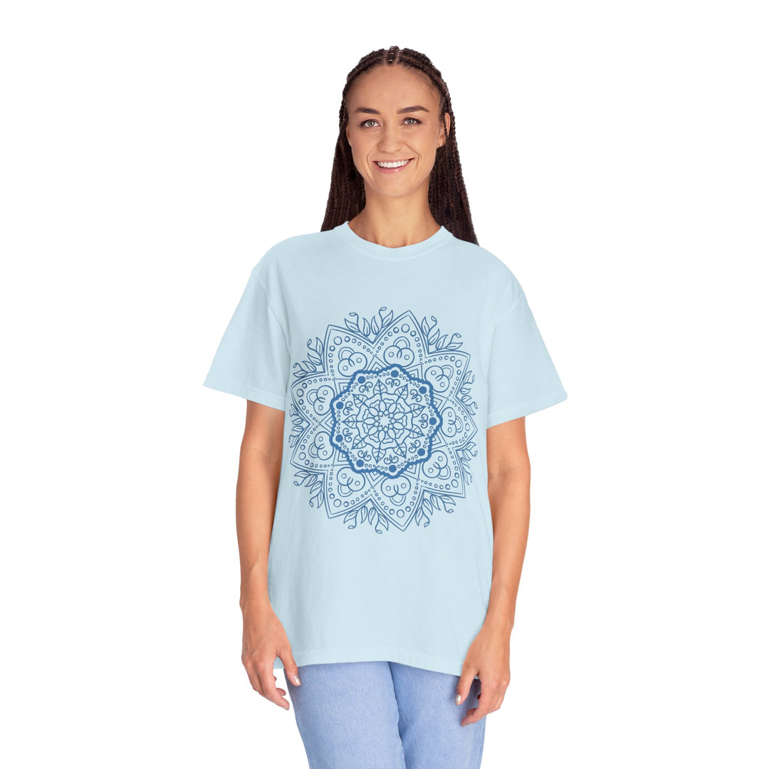 Handmade Mandala Art Tshirt - Unisex Garment-Dyed Tee, intricately designed vibrant shirt