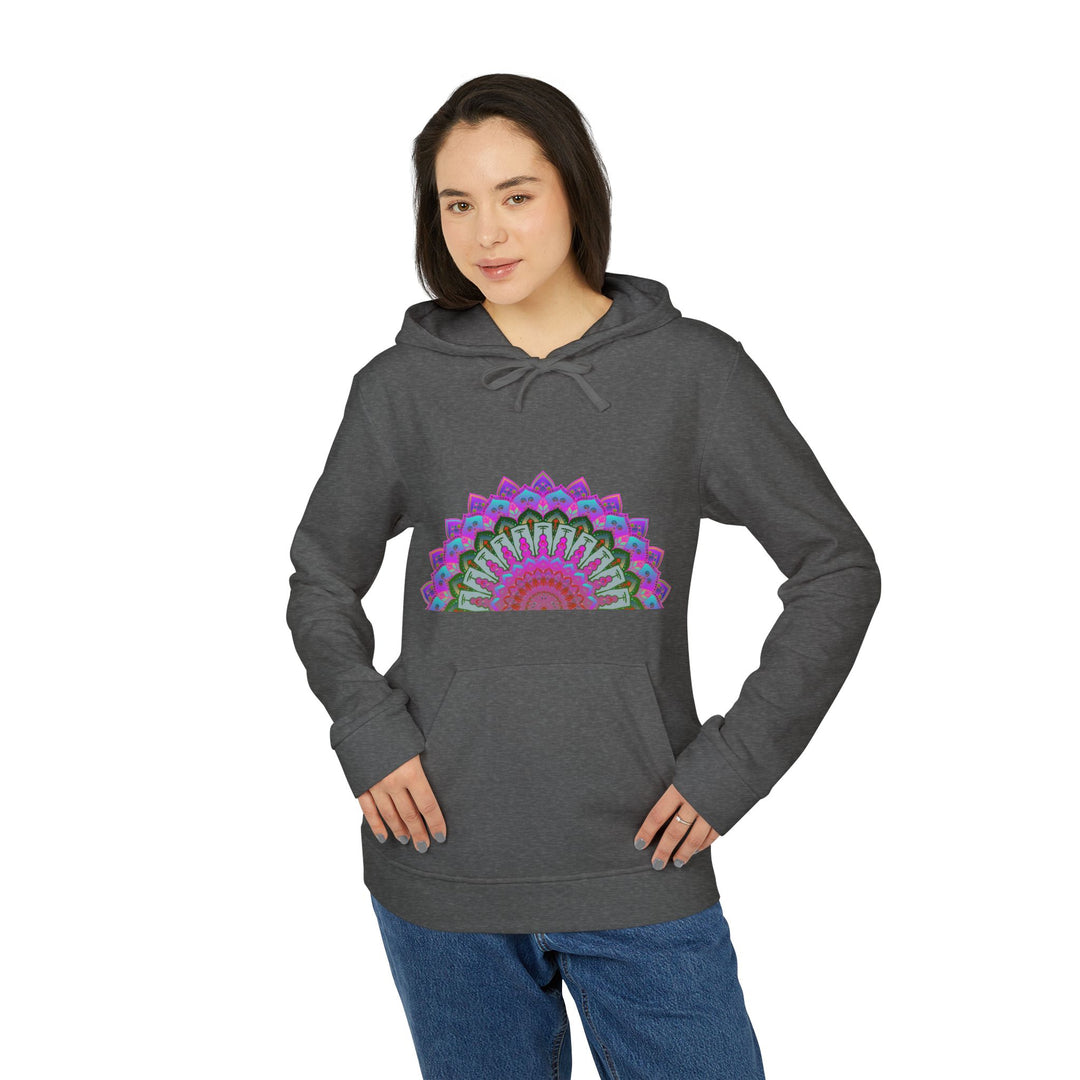 Stunning Blululi Adidas Mandala Fleece Hoodie with intricate mandala design and cozy fleece material, perfect for staying warm and stylish during outdoor activities