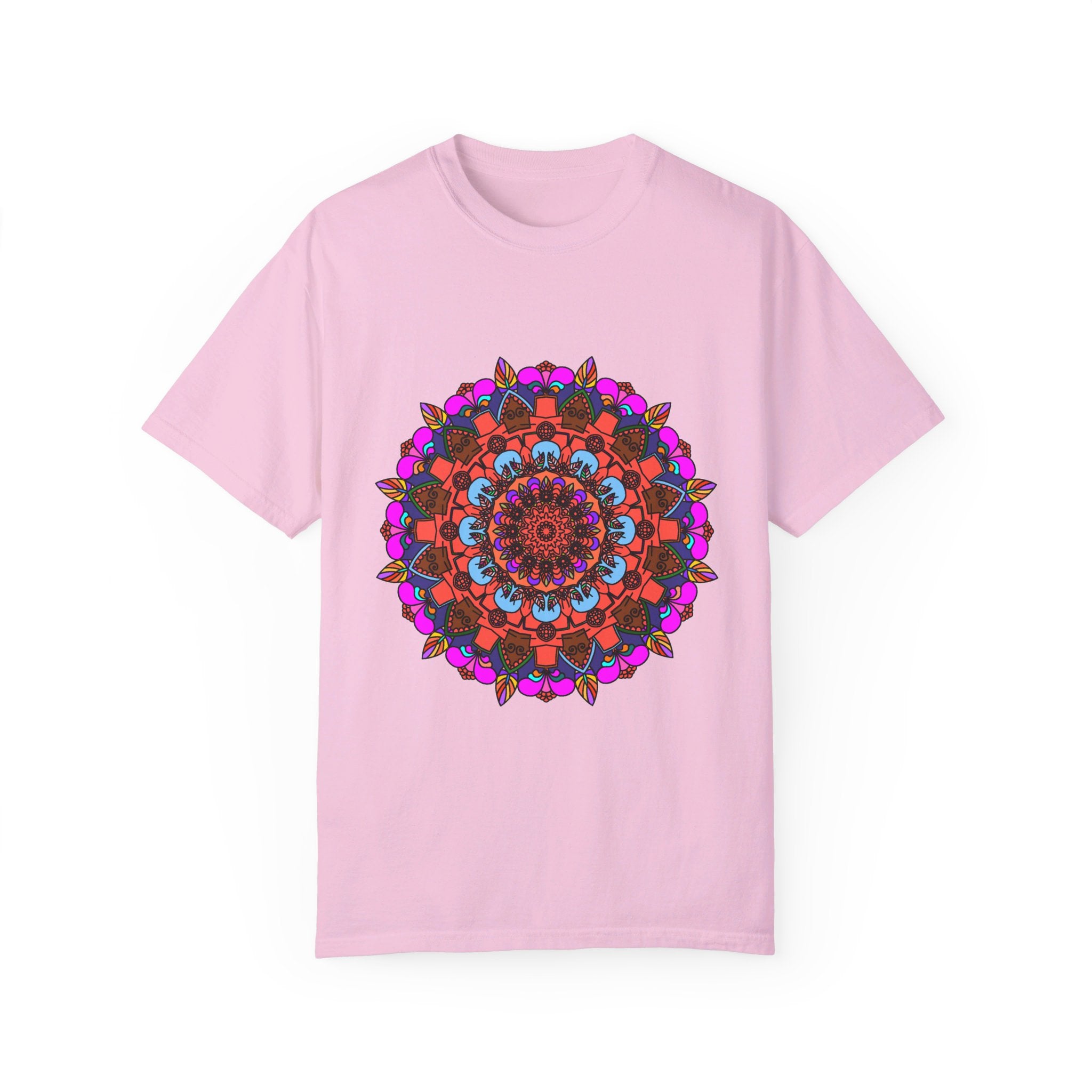 Unisex Mandala T-Shirt made of 100% Ring-Spun Cotton, featuring Hand-Drawn Mandala Art and Garment-Dyed for Extra Comfort