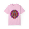 Unisex Mandala T-Shirt made of 100% Ring-Spun Cotton, featuring Hand-Drawn Mandala Art and Garment-Dyed for Extra Comfort