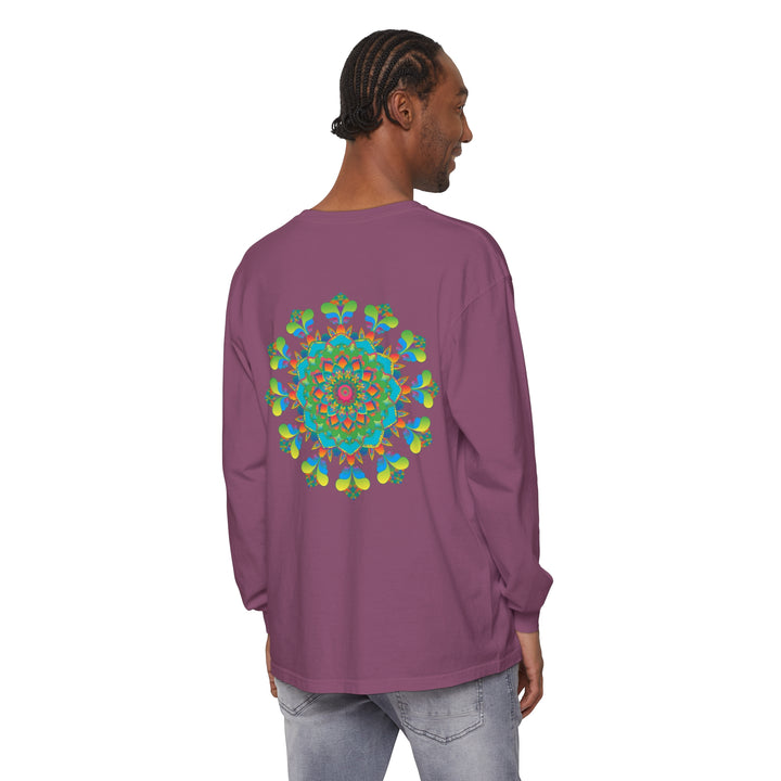 Colorful tie dye long sleeve shirt with psychedelic mandala design