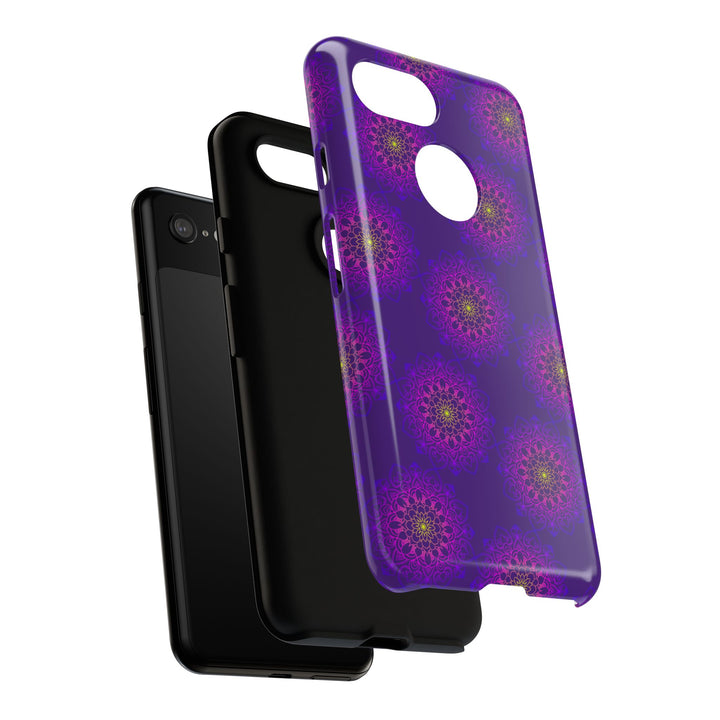 Intricate Purple Floral iPhone Case with Bold Mandala Design