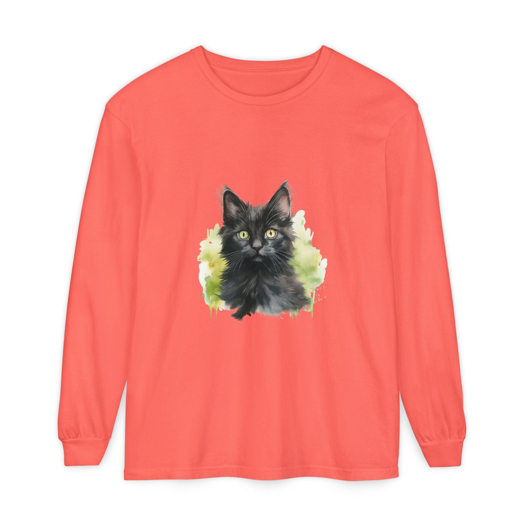 Maglietta a maniche lunghe con motivo acquerello gattino nero