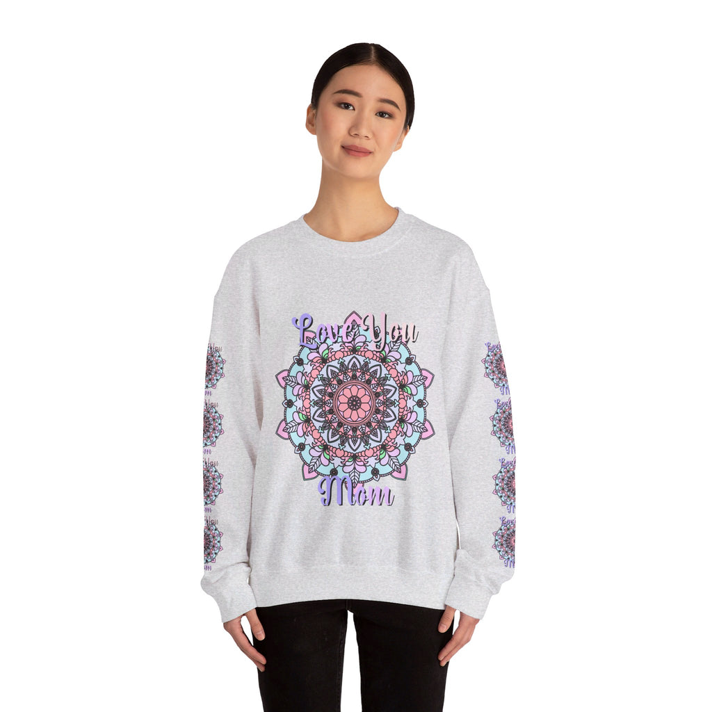 Cozy and stylish unisex crewneck sweatshirt in dark gray, featuring 'Love You Mom' design - perfect birthday gift for the special mother in your life