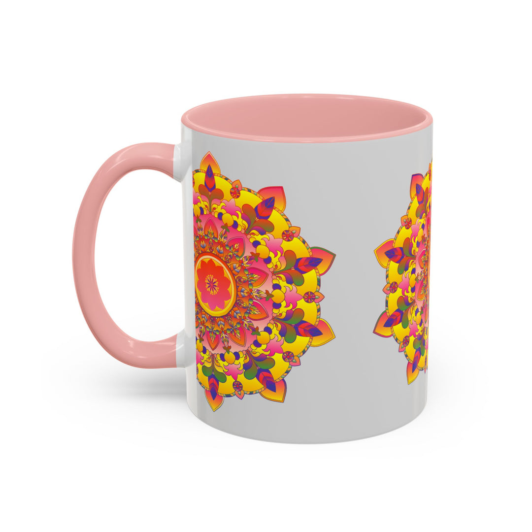 A colorful and intricate mandala art mug featuring vibrant designs and patterns