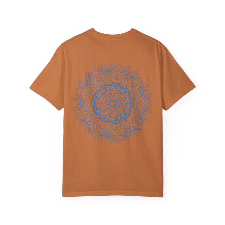 Handmade unisex t-shirt with a mandala design drawn by hand and garment-dyed for a unique look