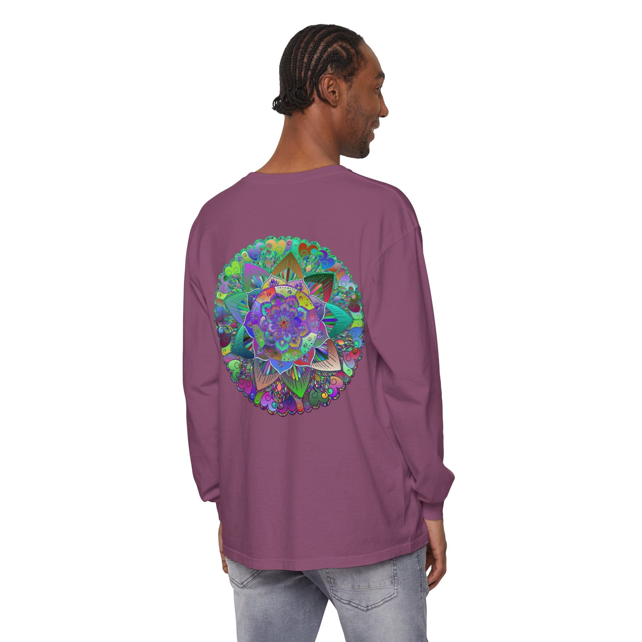 Colorful and intricate mandala design long sleeve t-shirt, suitable for all genders