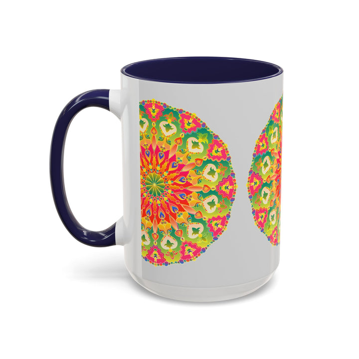 Colorful and vibrant mandala art mug, featuring intricate designs and bright hues